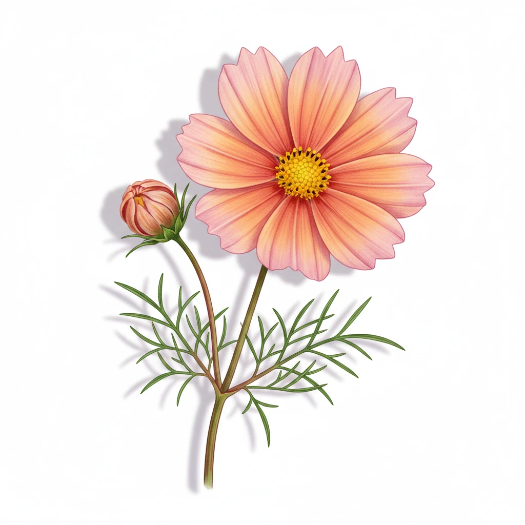 Aquarelle botanique Cosmos Apricot Limonade