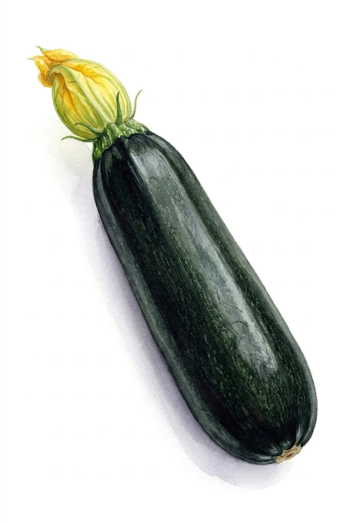Aquarelle botanique Courgette Black Beauty