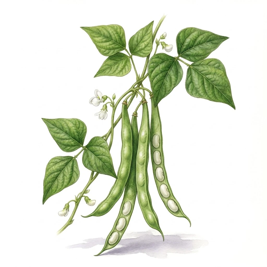 Aquarelle botanique Haricot A Rames Blanc de Juillet
