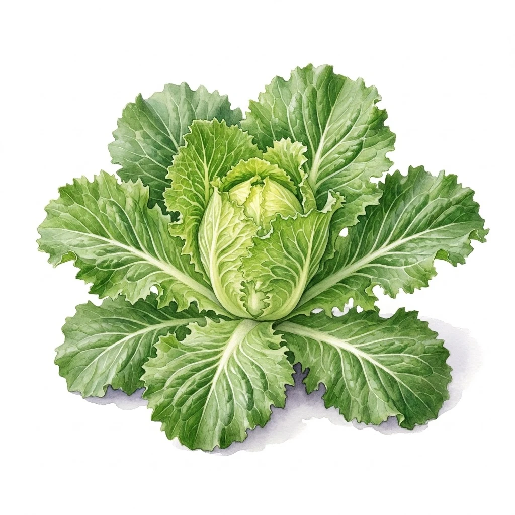 Aquarelle botanique Laitue Asperge (Laitue romaine Celtuce)