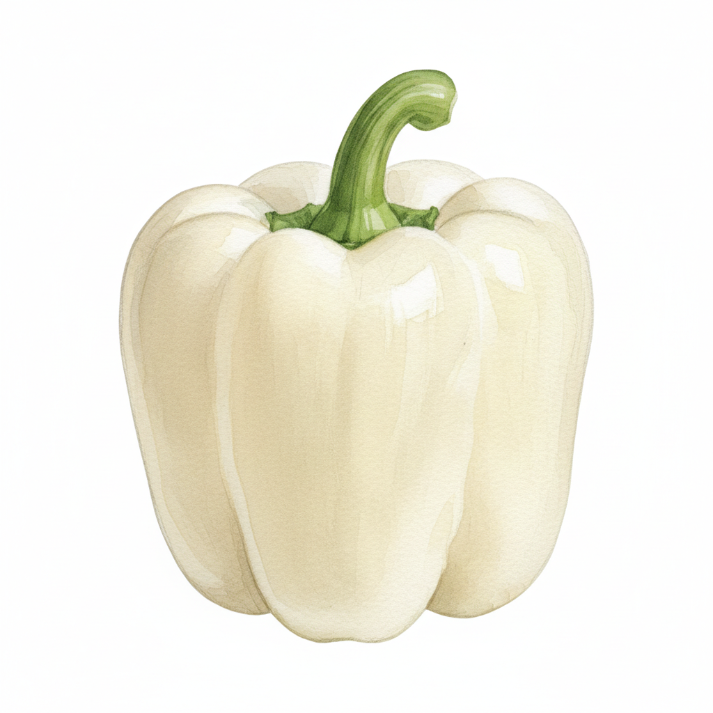 Aquarelle botanique Poivron Blanc Albinos