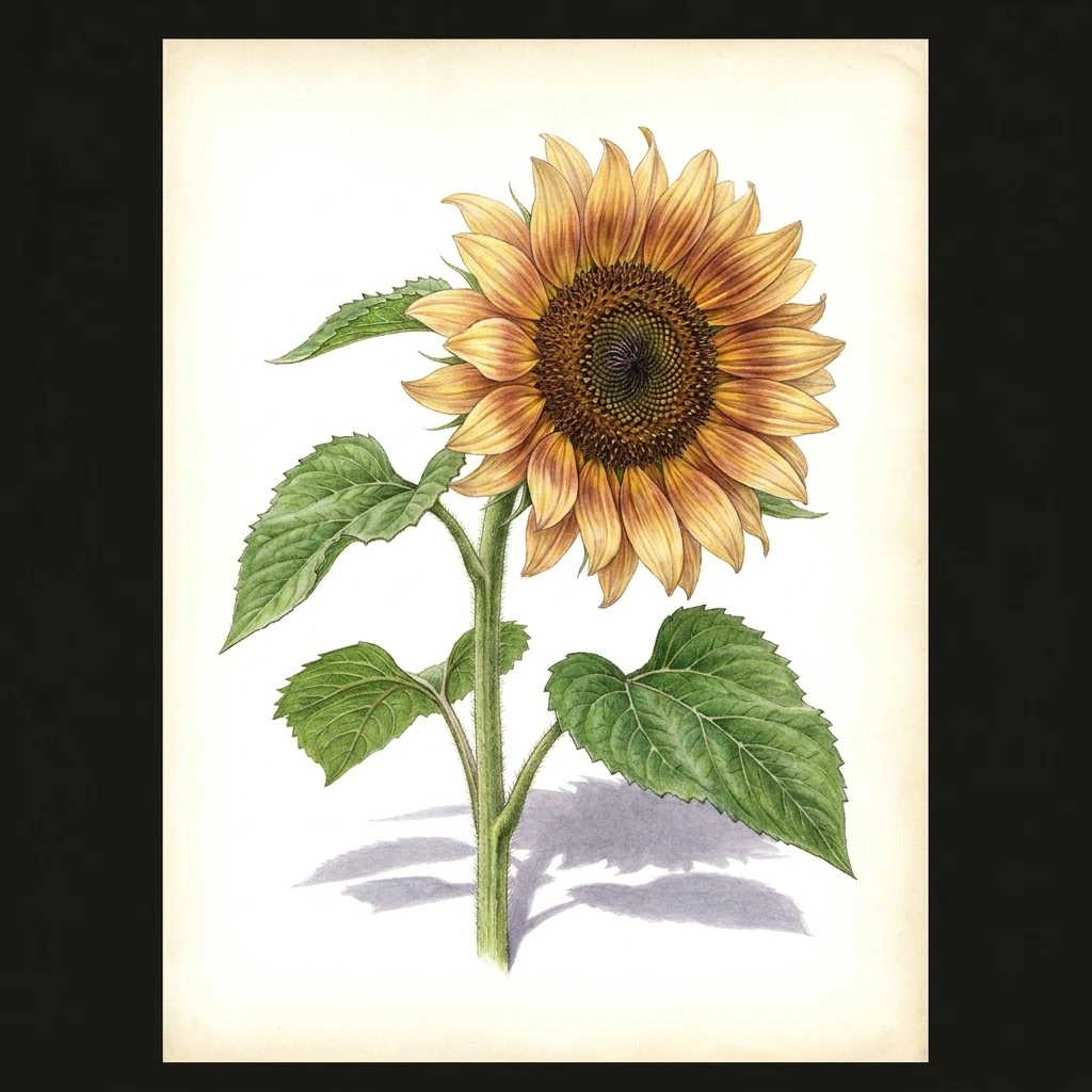 Aquarelle botanique Tournesol en mélange décoratif